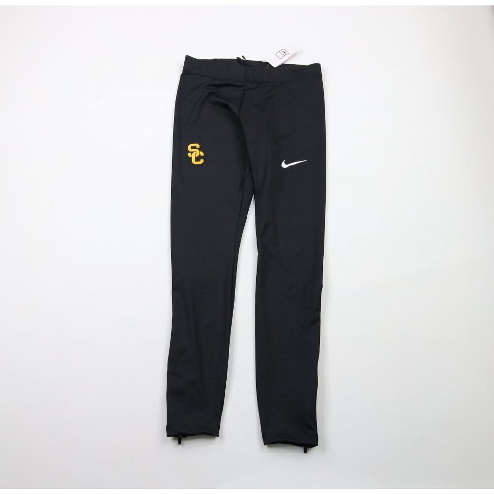 New Nike Sample Womens Medium USC Trojans Spell Out Zip Cuff Spandex Pants Black